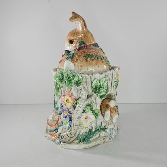 Vintage Fitz & Floyd Woodland Spring Bunny Rabbit Canister Jar *Chips* - Picture 4 of 9